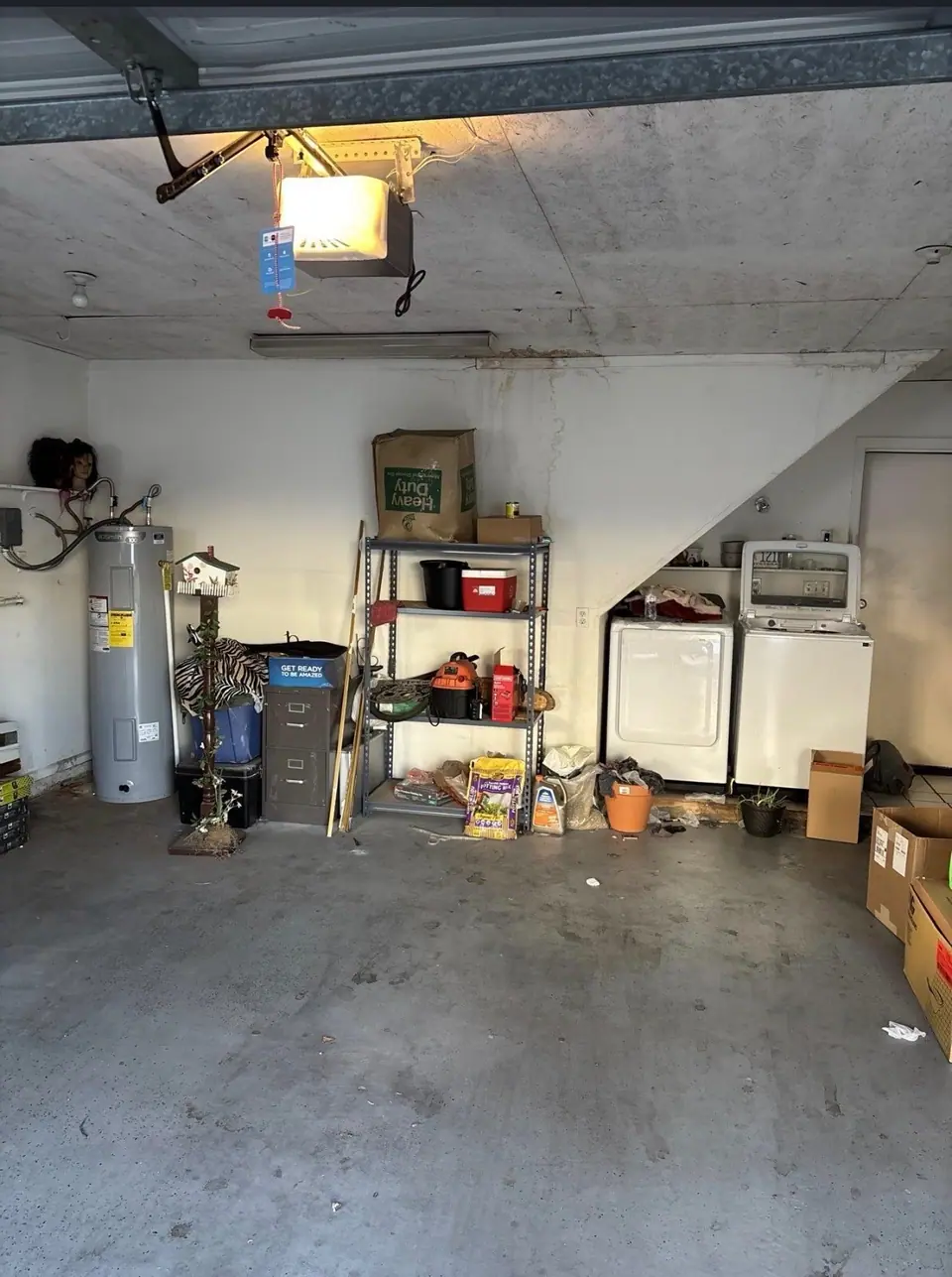 Water staining in a garage before demo