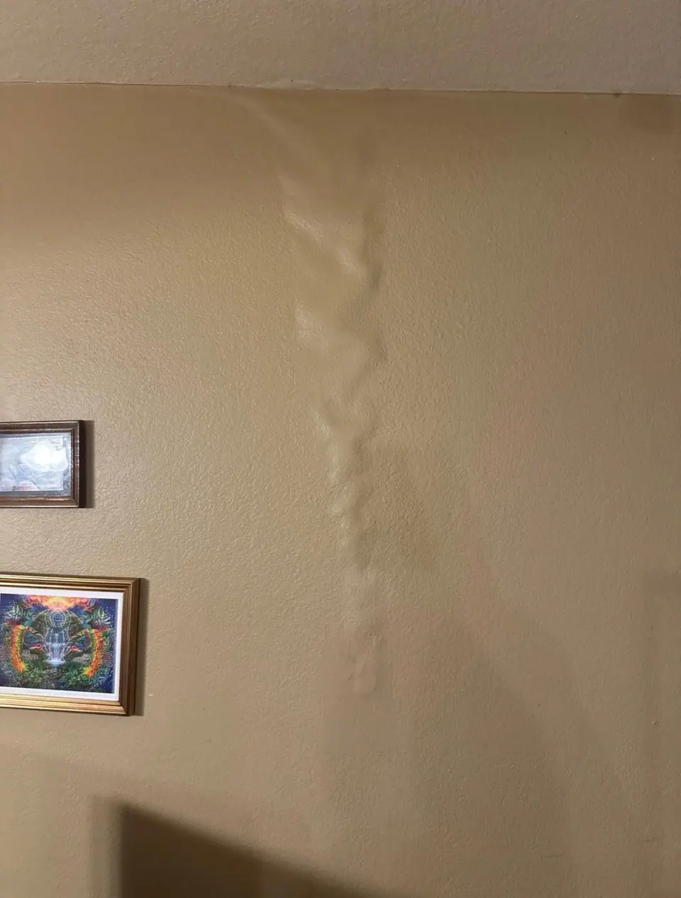 Bubbled paint where the drywall behind it got wet